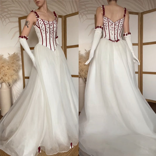 Gorgeous white & red wedding dress & gloves uk 10