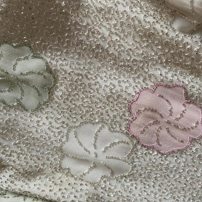 Off white beaded silk floral evening dress UK 10