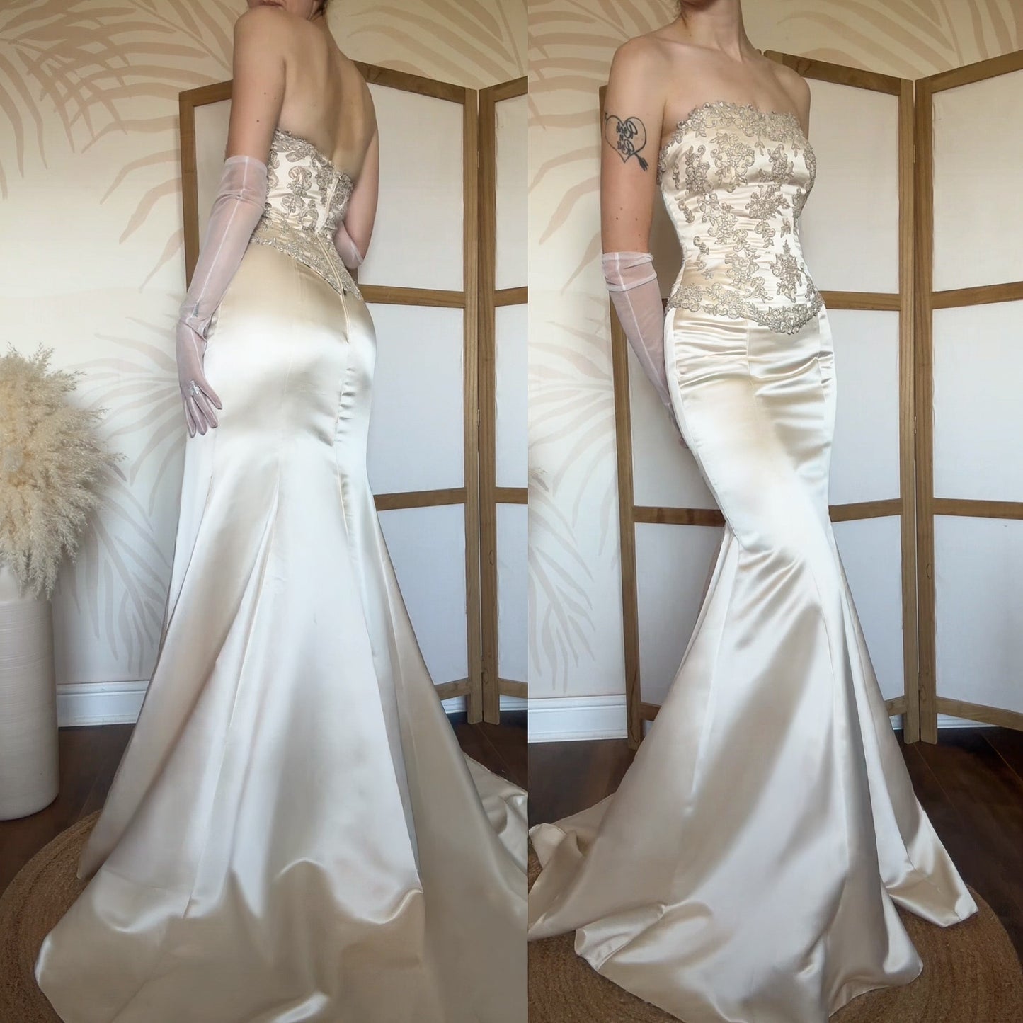 Champagne strapless lace wedding dress uk 12