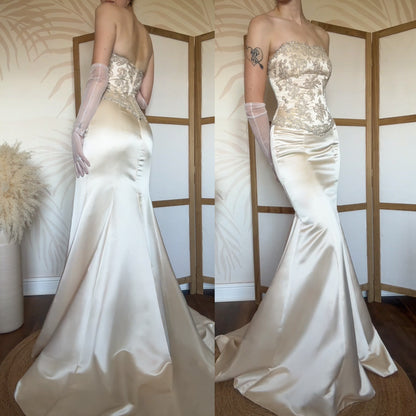 Champagne strapless lace wedding dress uk 12