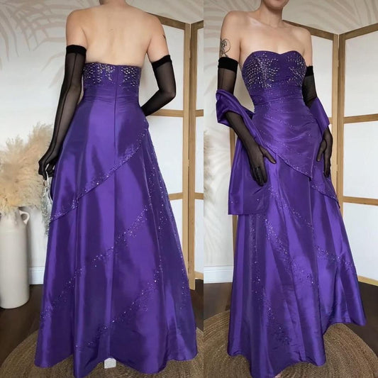 Strapless purple beaded a-line prom dress & shawl uk 12