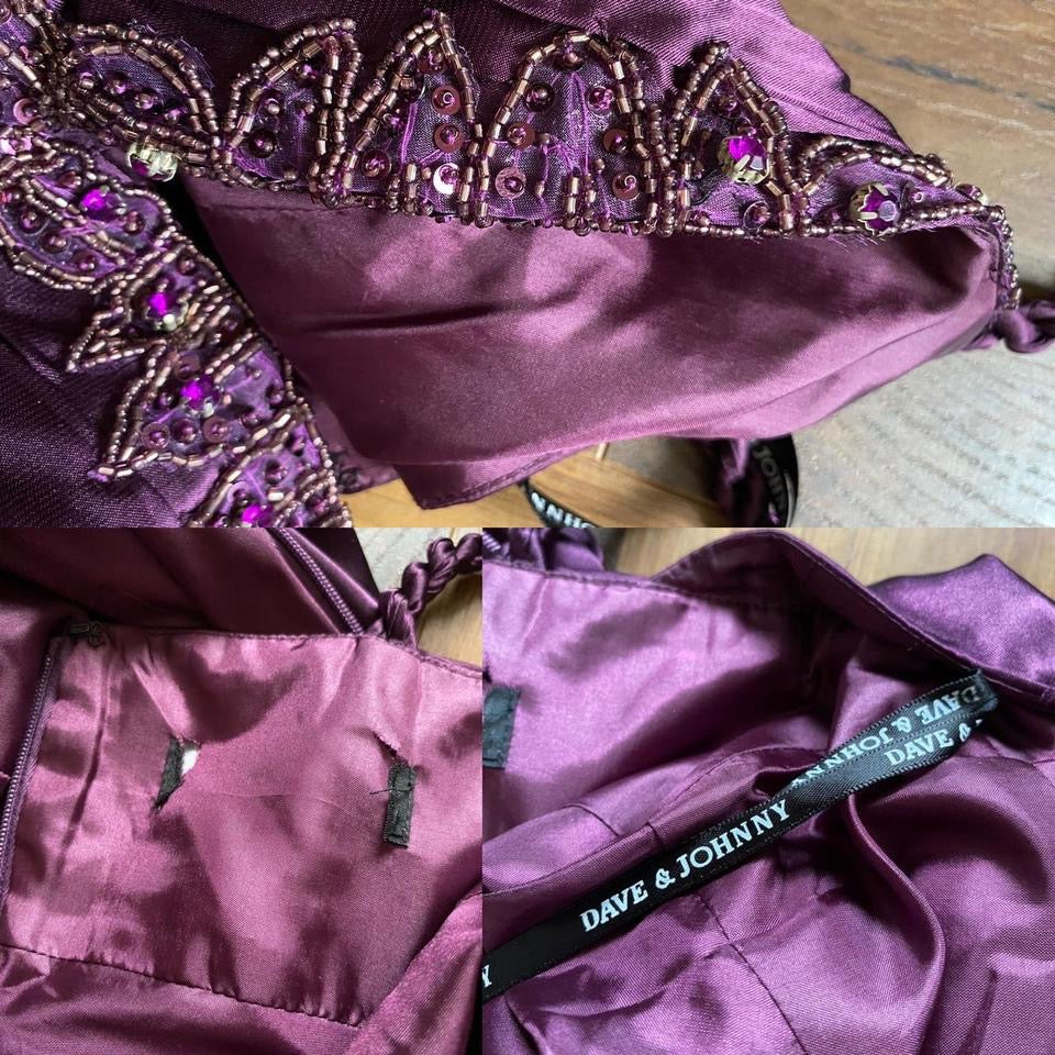 Purple satin Dave & Johnny evening dress UK 8