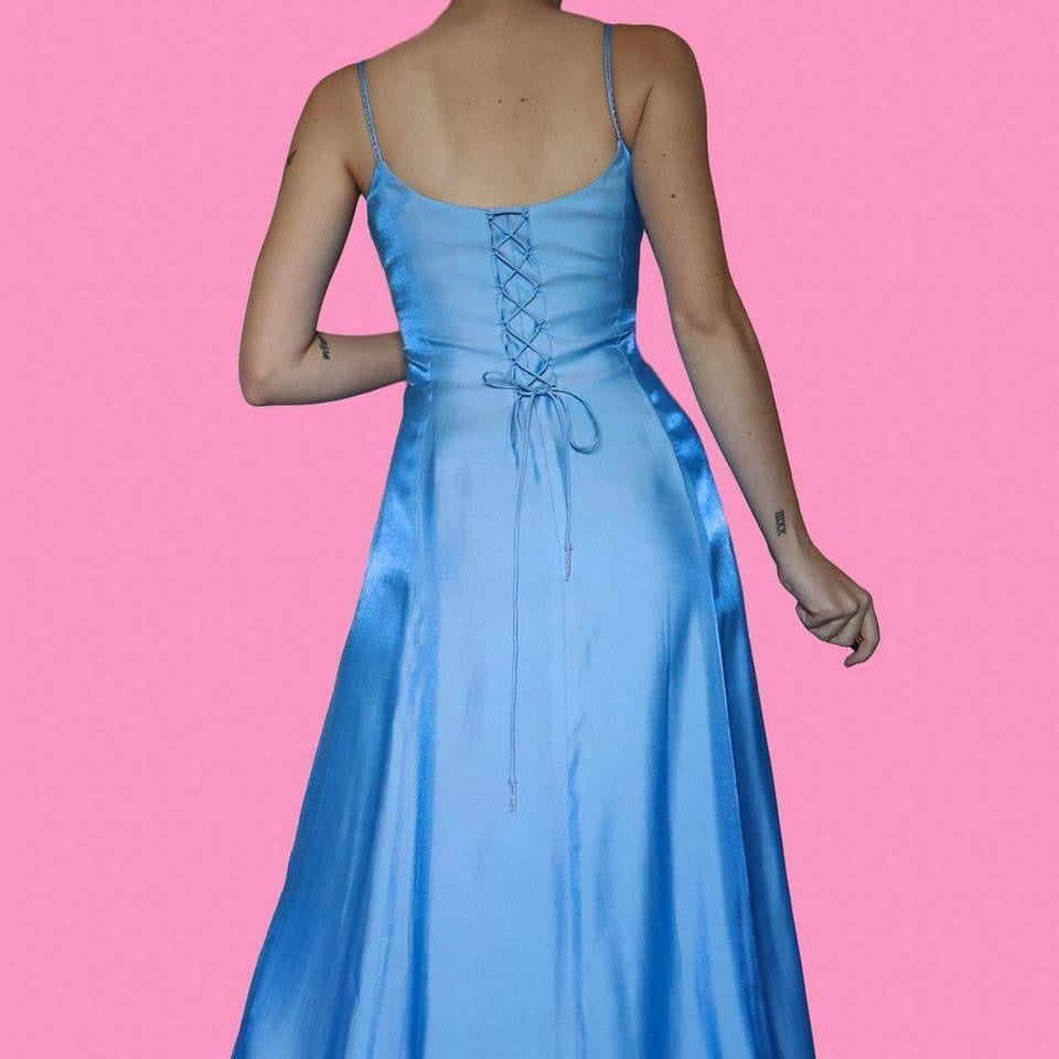 Debut ice blue a-line beaded dress & shawl UK 10