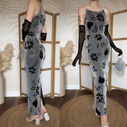 Black & white Serenade silk beaded gown uk 10-12