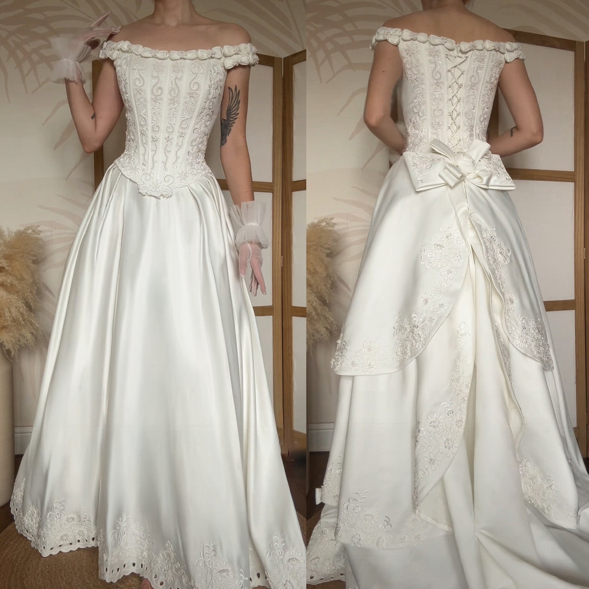 Ivory off shoulder 80s wedding dress uk 8-10 & uk 10-12 (shorter) available