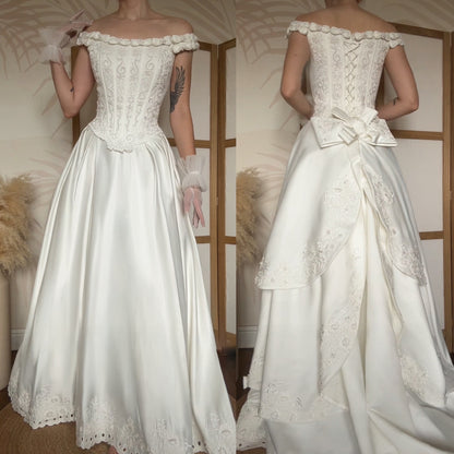 Ivory off shoulder 80s wedding dress uk 8-10 & uk 10-12 (shorter) available