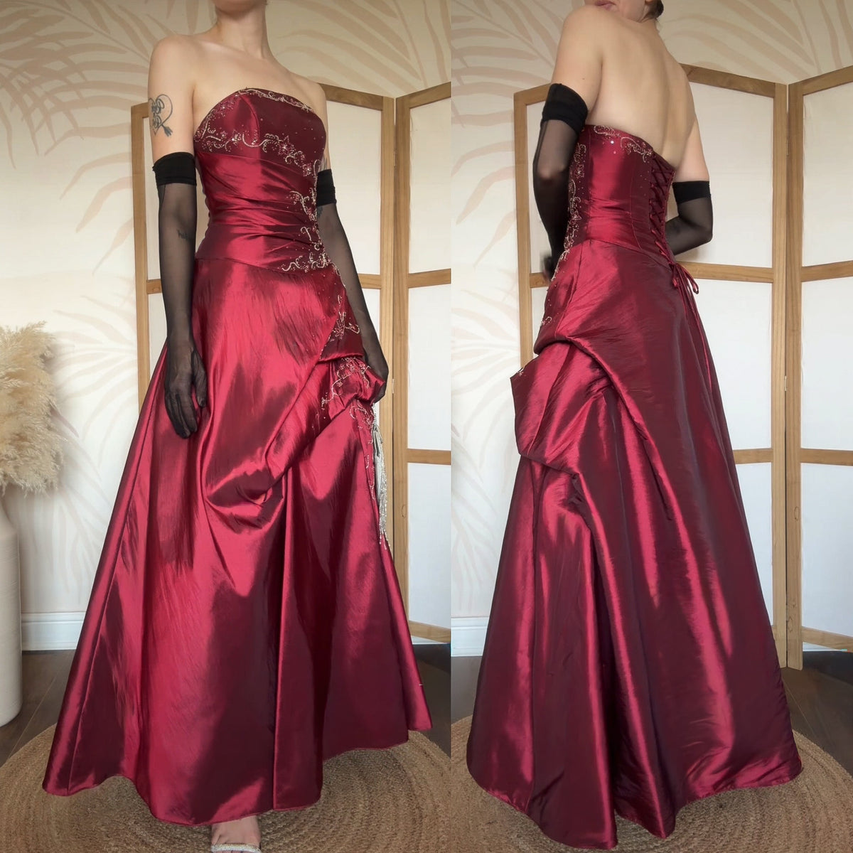 Red taffeta strapless a-line prom dress uk 10
