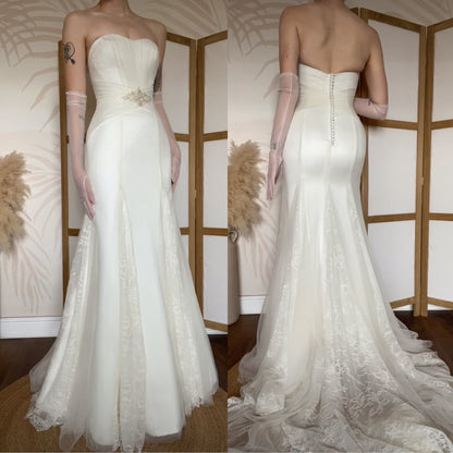 Ivory Benjamin Roberts lace strapless wedding gown uk 10