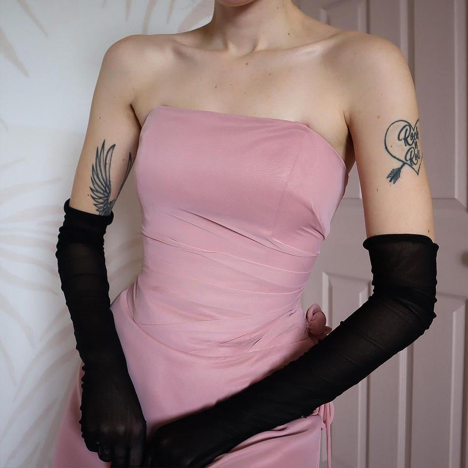 Vintage Hilary Morgan dusky pink evening gown UK 12-14