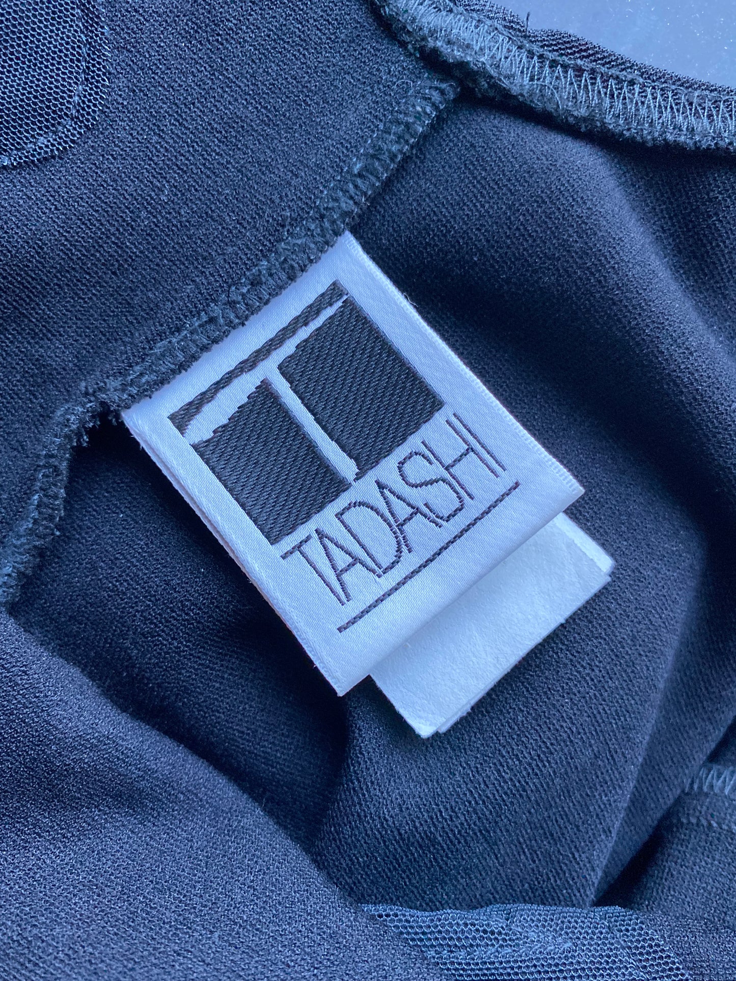 Tadashi Shoji stretch black party mini dress UK 14