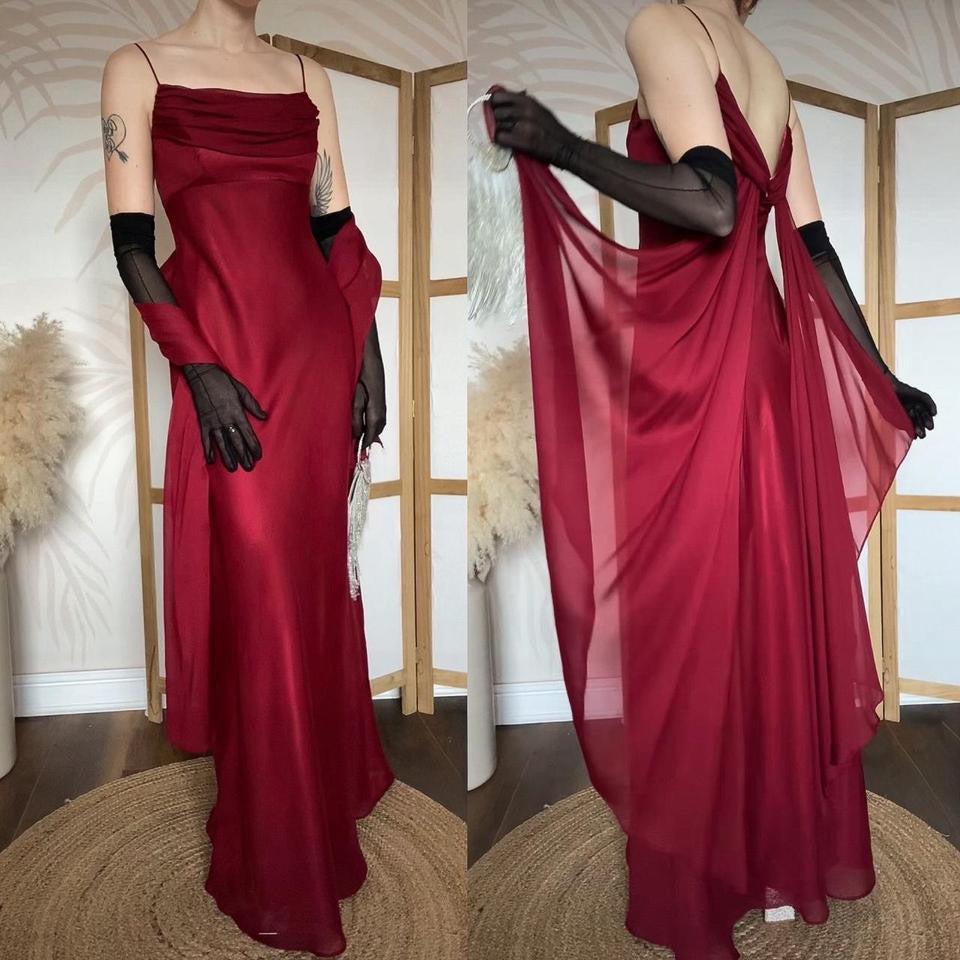 Tiffanys burgundy chiffon evening dress & shawl uk 14