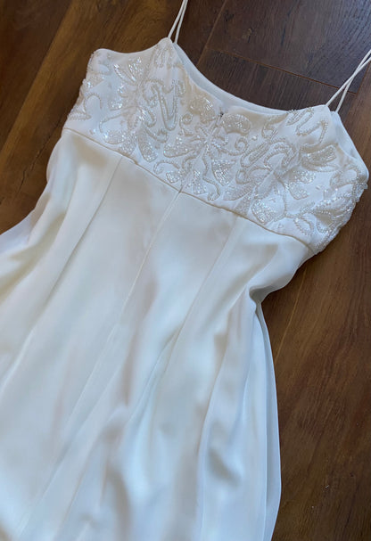 White empire waist beaded wedding dress uk 10