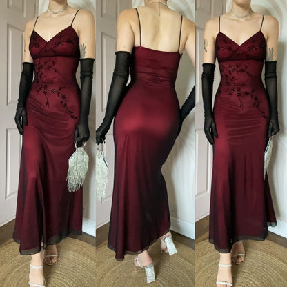 John Charles 90s red stretch beaded evening dress UK 10