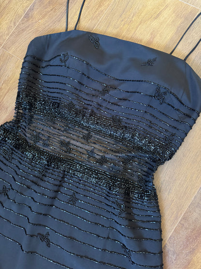 Chic black beaded evening dress uk 12