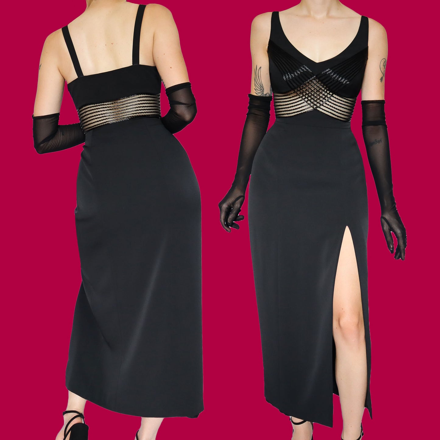 Frank Usher black beaded evening dress UK 12