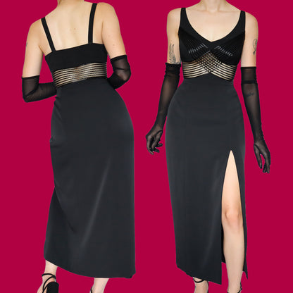 Frank Usher black beaded evening dress UK 12