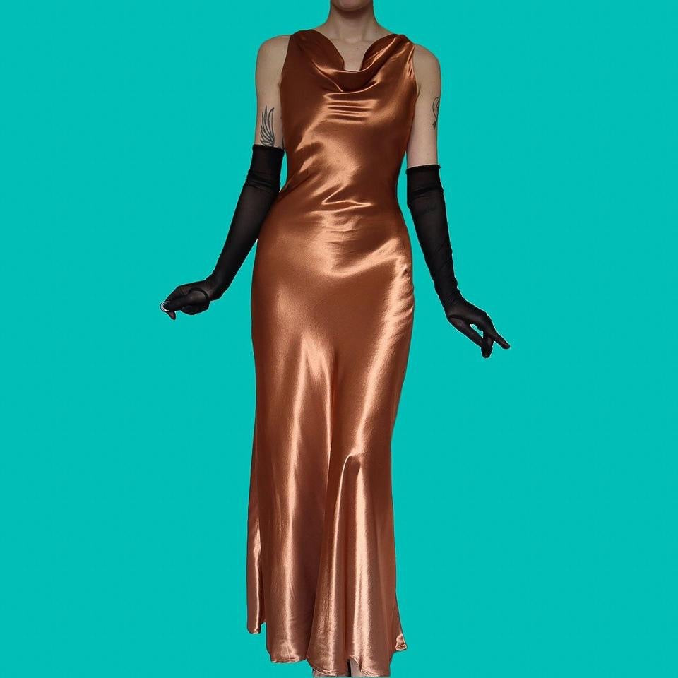 YVE London copper silky evening gown UK 8