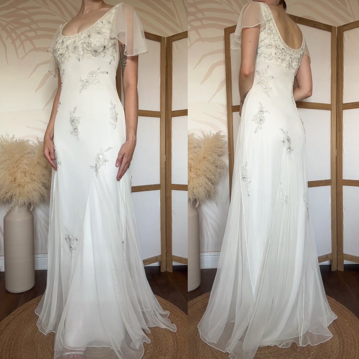 Beautiful ivory floaty wedding dress uk 12