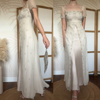 Champagne short sleeve evening dress uk 8-10