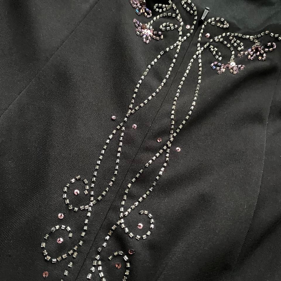 Black beaded stretch evening dress UK 14