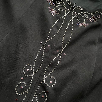 Black beaded stretch evening dress UK 14