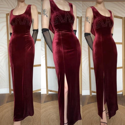 John Charles red velvet stretch evening dress uk 12-14