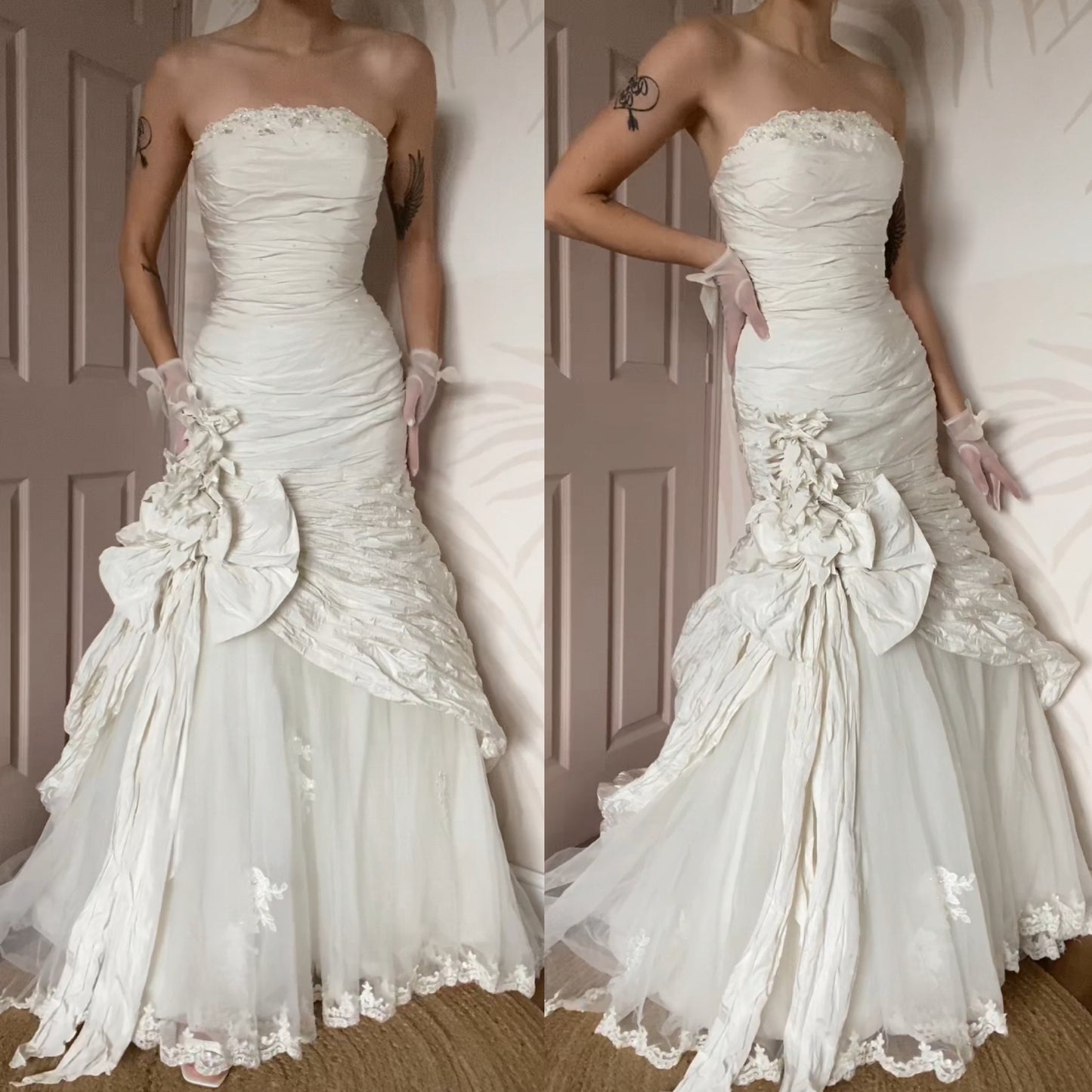 Ian Stuart ivory strapless fit & flare wedding dress UK 10-12
