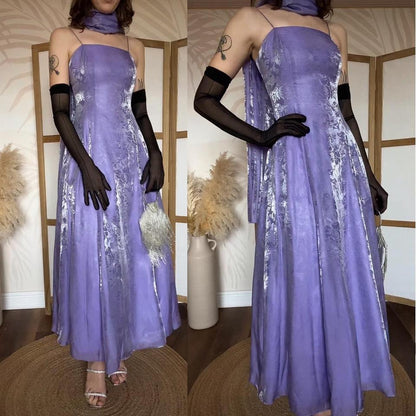 Purple fit & flare floral shimmery evening dress & shawl uk 8