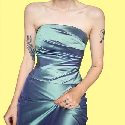 Green iridescent 100% silk 2 piece UK 8