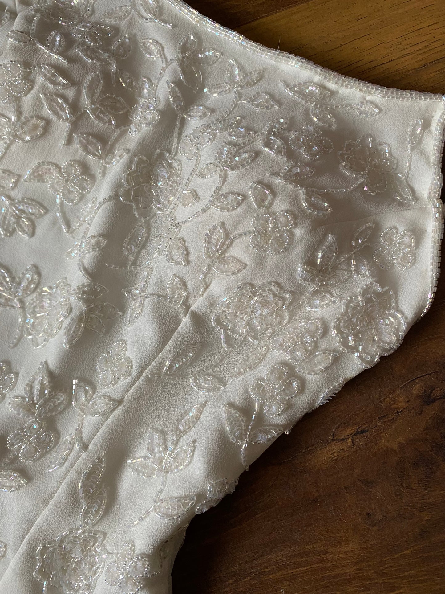 Ivory petite 100% silk beaded wedding dress uk 6