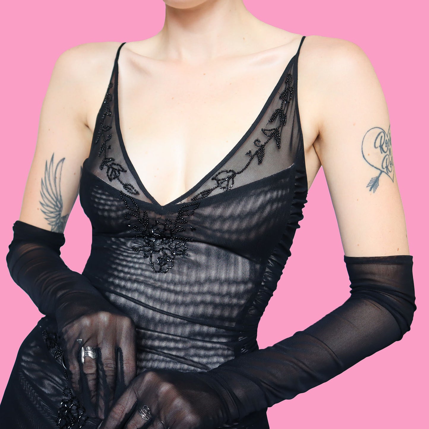 Black stretch beaded midi dress UK 12