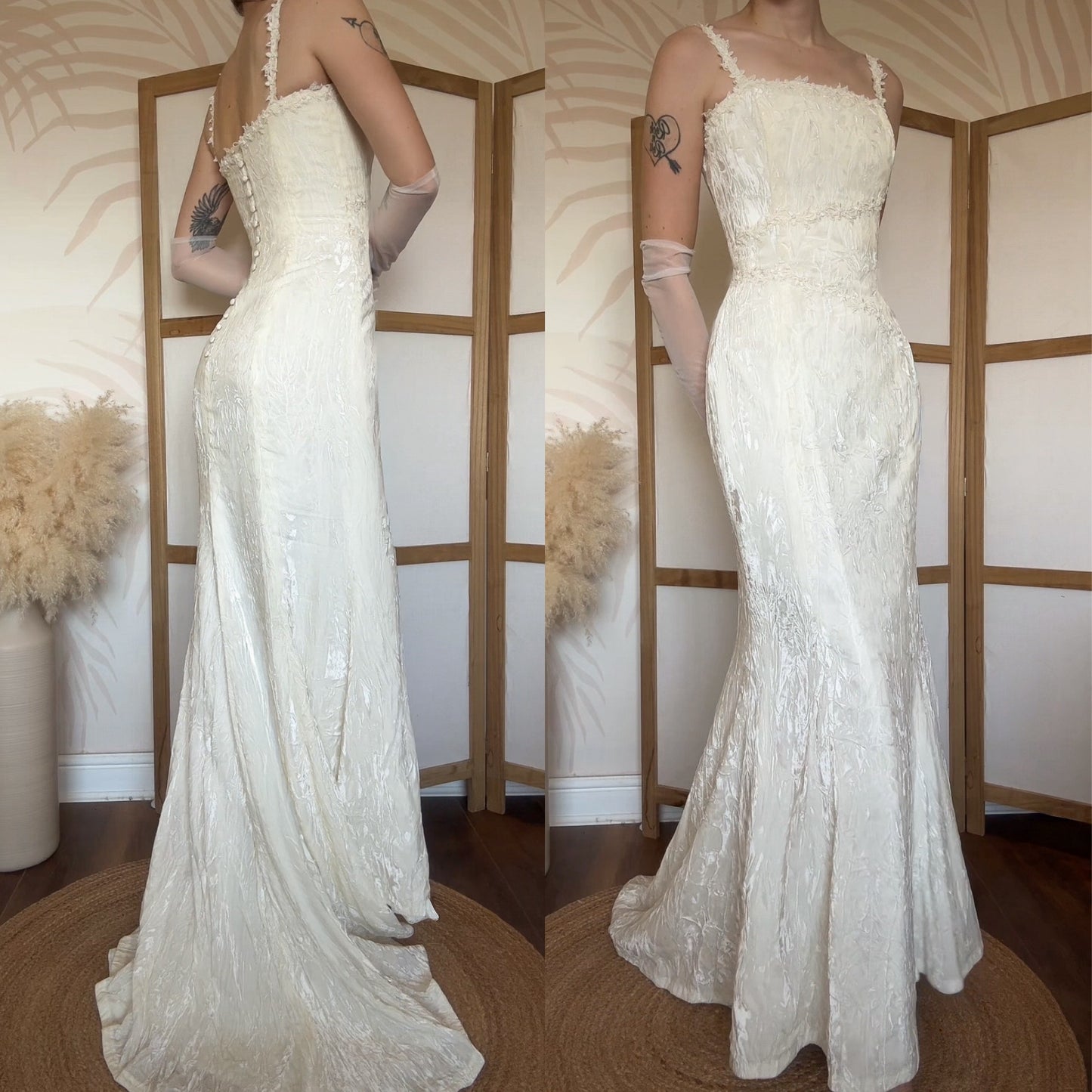 Ivory crinkled velvet wedding dress uk 10-12