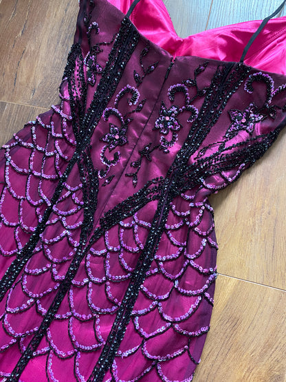 Pink 100% silk bead & sequin mermaid evening dress uk 10