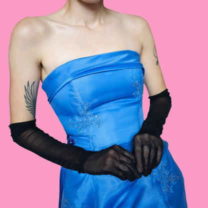 Blue strapless a-like organza evening dress UK 10