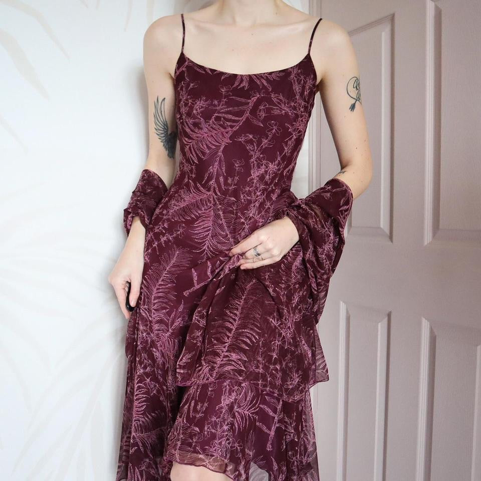 Gina Bacconi purple chiffon dress & shawl UK 12