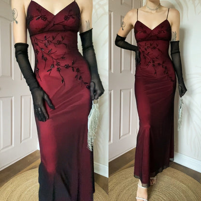 John Charles 90s red stretch beaded evening dress UK 10