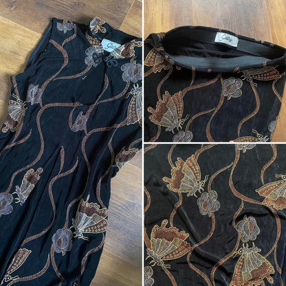 Black stretchy butterfly print 2 piece co ord uk 10