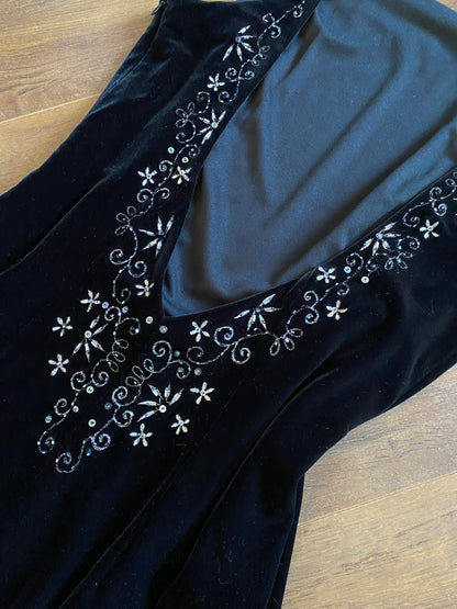 Dave & Johnny black low back velvet evening dress UK 14