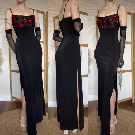 Tadashi black stretch evening dress uk 10
