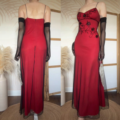 Red stretch beaded evening dress uk 14