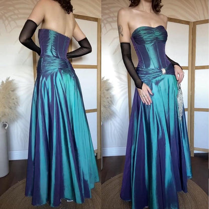 Blue iridescent strapless corset style prom dress uk 10