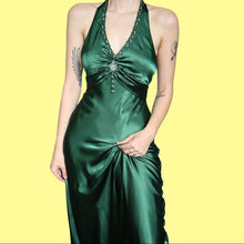 Load image into Gallery viewer, Green Vintage Niki Livas Satin Evening Gown Prom Dress UK Size 8
