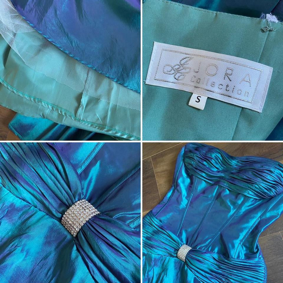 Blue iridescent strapless corset style prom dress uk 10