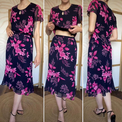 Jacques Vert navy floral 2 piece set UK 10
