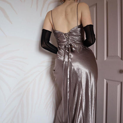 Shimmery Niki Livas silver evening gown UK 10