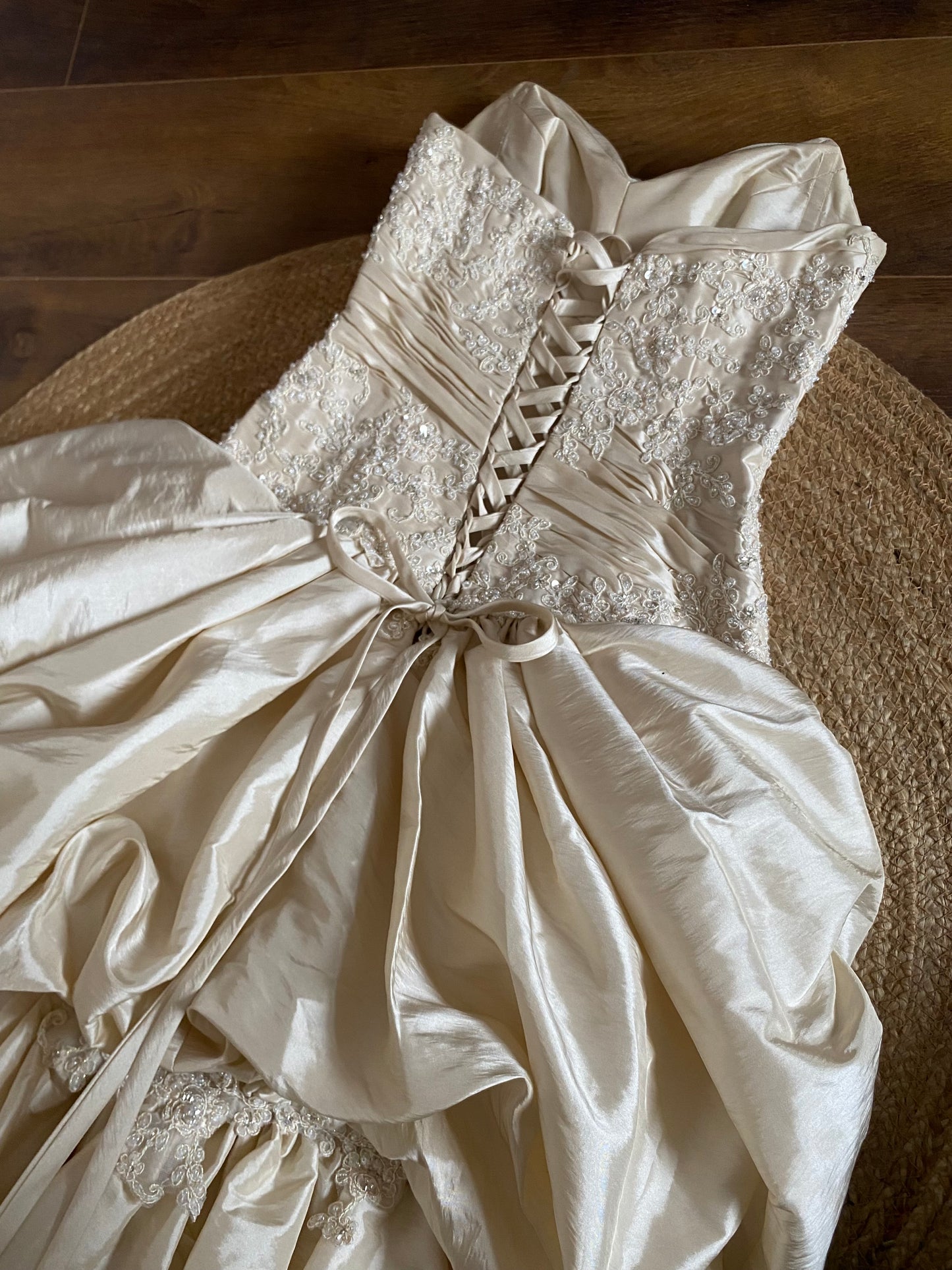 Champagne Maggie Sottero strapless a-line wedding dress uk 10