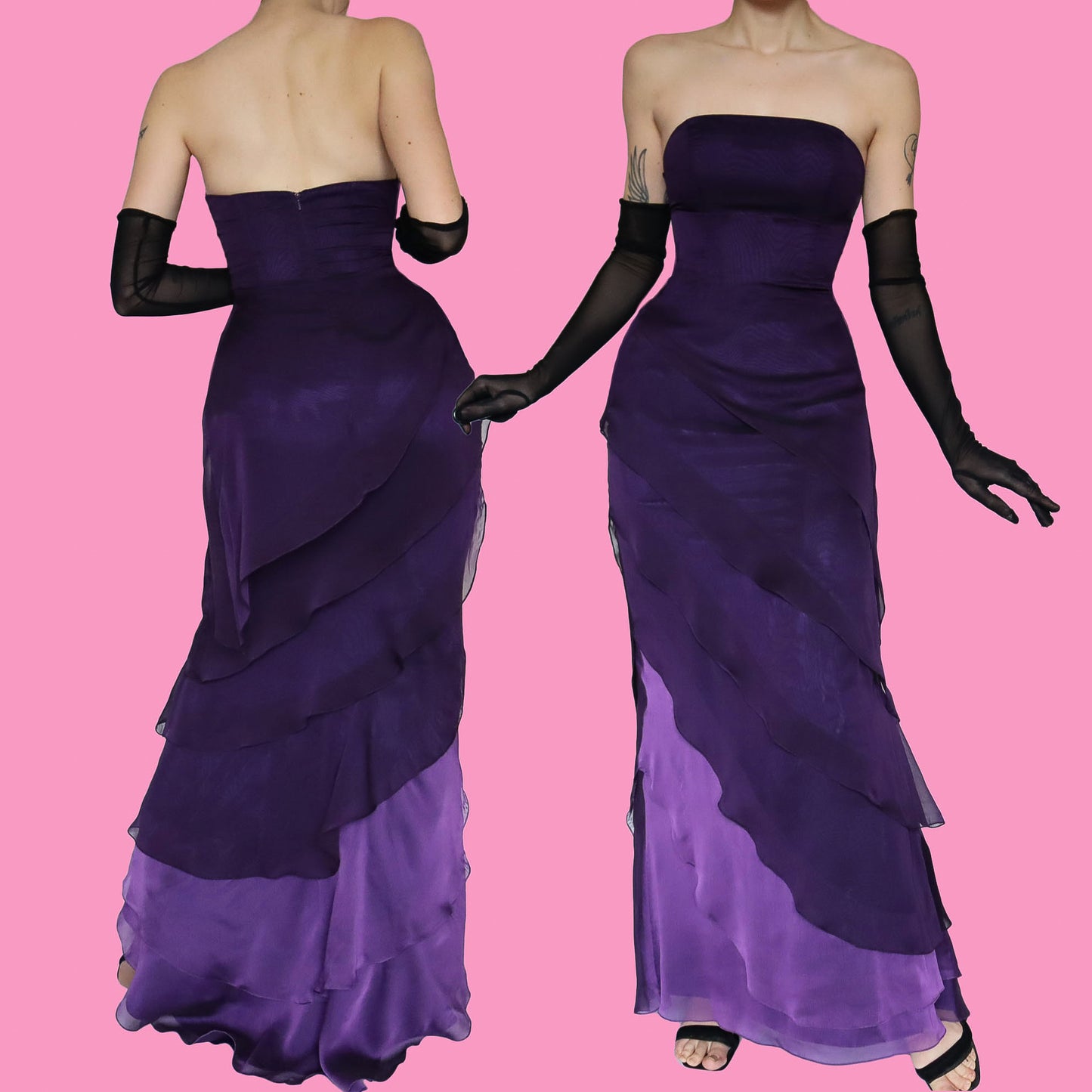 Purple strapless layered gown UK 10