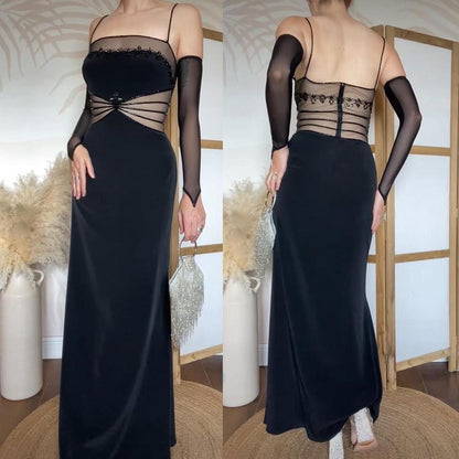 Black sheer beaded evening dress uk 10