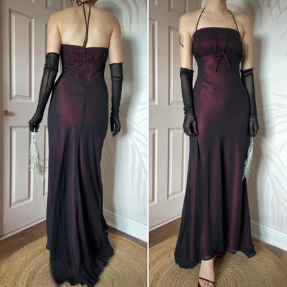 Pink & black halterneck evening dress UK 12