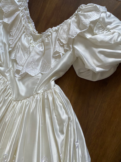 White satin 80s wedding dress uk 8